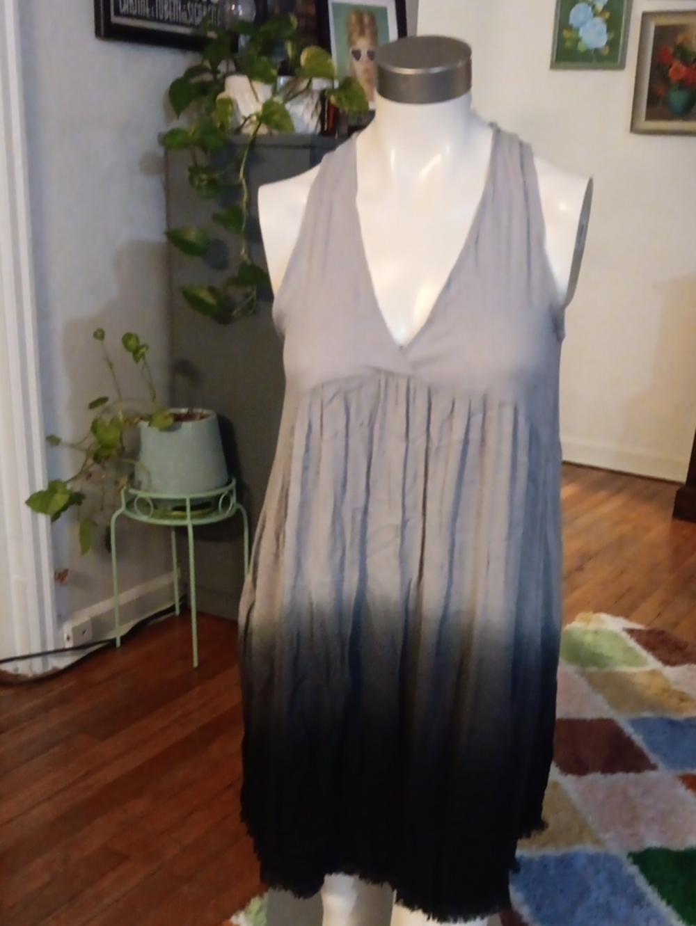 Umgee Gray and Black Dip Dyed Dress with Pockets!